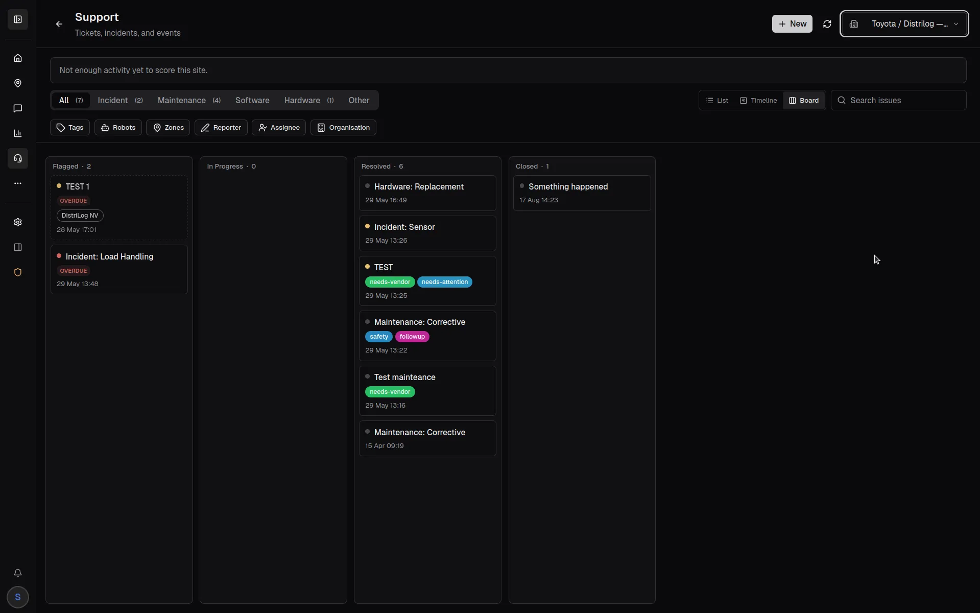 ROCO Support — Incidents · anomalies · follow-up